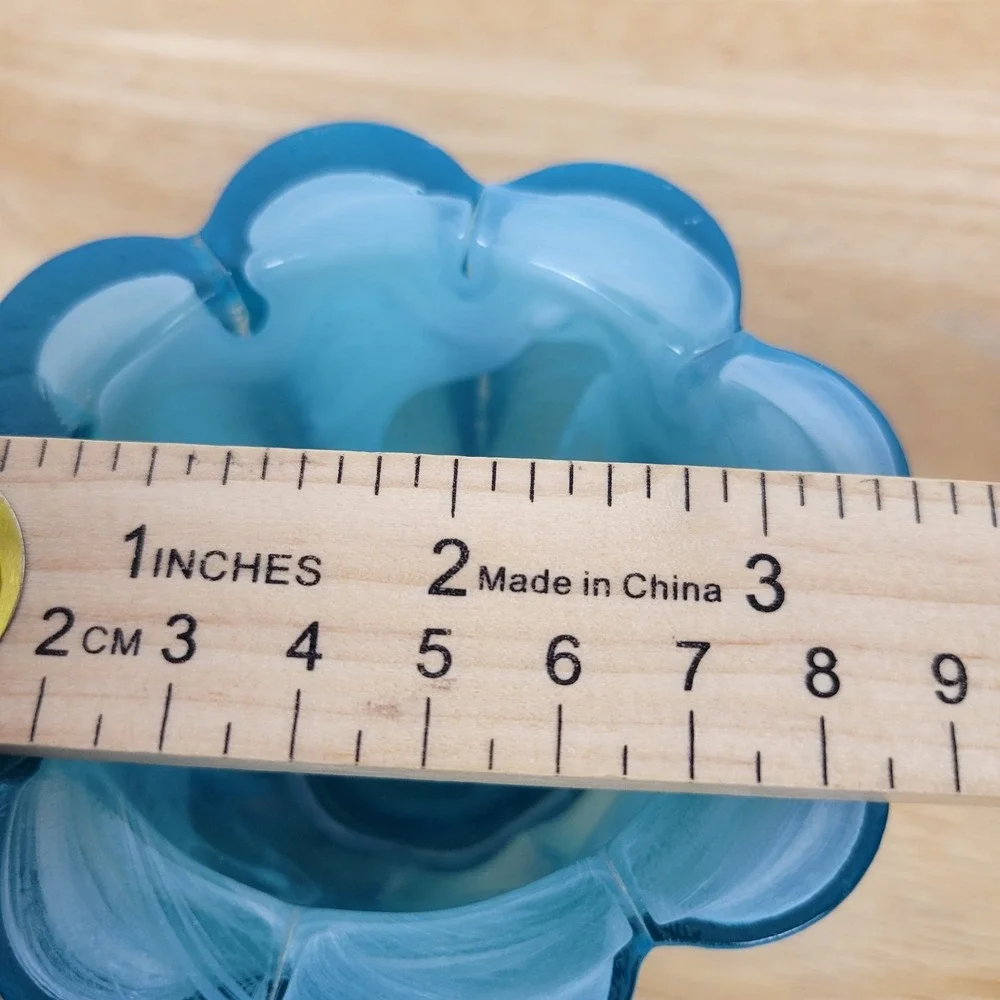Teal Glass Votive Holders Flower Shape Swirl GlassDecorative Bowl Coastal MCM‎